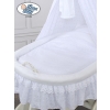 Baby Moses Basket on Wheels / Wicker drape crib Charlotte White Embroidered Bedding Set no 70202White Bedding Set