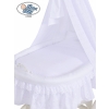 Baby Moses Basket on Wheels / Wicker drape crib Charlotte White Embroidered Bedding Set no 70202White Bedding Set