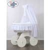 Baby Moses Basket on Wheels / Wicker drape crib Charlotte White Embroidered Bedding Set no 70202White Bedding Set
