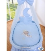 Baby Moses Basket on Wheels / Wicker drape crib- Good night blue