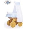 Baby Moses Basket on Wheels / Wicker drape crib Hannah - White cover with blue chevron