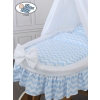 Baby Moses Basket on Wheels / Wicker drape crib Hannah - White cover with blue chevron