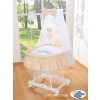Baby Moses Basket on Wheels / Wicker drape crib- Owls beige