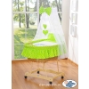 Baby Moses Basket on Wheels / Wicker drape crib- Owls green