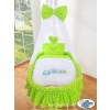 Baby Moses Basket on Wheels / Wicker drape crib- Owls green