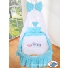 Baby Moses Basket on Wheels / Wicker drape crib- Owls turquoise