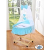 Baby Moses Basket on Wheels / Wicker drape crib- Owls turquoise