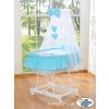 Baby Moses Basket on Wheels / Wicker drape crib- Owls turquoise