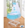 Baby Moses Basket on Wheels / Wicker drape crib- Owls turquoise