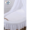 Baby Moses Basket on Wheels / Wicker drape crib Sophia White Bedding Set with White Embroidered Lace no 50202-912