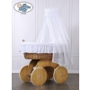 Baby Moses Basket on Wheels / Wicker drape crib Sophia White Bedding Set with White Embroidered Lace no 50202-912