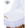 Baby Moses Basket on Wheels / Wicker drape crib Sophia White Bedding Set with White Embroidered Lace no 50202-912