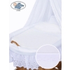 Baby Moses Basket on Wheels / Wicker drape crib Sophia White Bedding Set with White Embroidered Lace no 50202-912