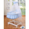 Baby Moses Basket on Wheels / Wicker drape crib- Teddy Bear Barnaba blue