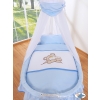 Baby Moses Basket on Wheels / Wicker drape crib- Teddy Bear Barnaba blue