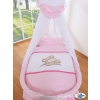 Baby Moses Basket on Wheels / Wicker drape crib- Teddy Bear Barnaba pink