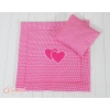 Baby pram bedding set 2pcs- Hanging hearts dark pink checkered
