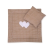 Baby pram bedding set 2pcs- Hanging hearts white dost on brown