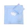 Baby pram bedding set 2pcs- Hanging hearts white dots on blue