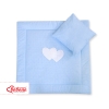 Baby pram bedding set 2pcs- Hanging hearts white dots on blue