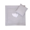 Baby pram bedding set 2pcs- Hanging hearts white dots on Gray