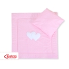 Baby pram bedding set 2pcs- Hanging hearts white polka dots on pink
