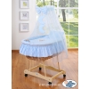 Baby Wooden Basket on Wheels / Wicker drape crib- Good night blue