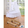 Baby Wooden Basket on Wheels / Wicker drape crib- Good night white