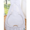 Baby Wooden Basket on Wheels / Wicker drape crib- Good night white