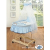 Baby Wooden Basket on Wheels / Wicker drape crib- Teddy Bear Barnaba blue