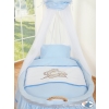 Baby Wooden Basket on Wheels / Wicker drape crib- Teddy Bear Barnaba blue