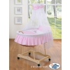 Baby Wooden Moses Basket on Wheels / Wicker drape crib- Donkey Luca pink