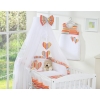 Babybed Bedding set 5-pcs with mosquito-net- Hanging Hearts orange stripes