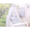Bedding set 5-pcs bumper cases mosquito-net- Hanging Hearts black dots on white