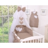 Bedding set 5-pcs bumper cases mosquito-net- Hanging Hearts white dots on brown