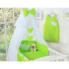 Bedding set 5-pcs bumper cases mosquito-net- Hanging Hearts white dots on green