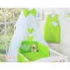 Bedding set 5-pcs bumper cases mosquito-net- Hanging Hearts white dots on green