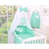 Bedding set 5-pcs bumper cases mosquito-net- Hanging Hearts white dots on mint