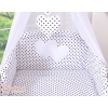 Bedding set 7-pcs with canopy- Hanging Hearts black dots on white