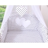 Bedding set 7-pcs with canopy- Hanging Hearts black dots on white