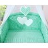 Bedding set 7-pcs with canopy- Hanging Hearts white dots on mint