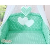 Bedding set 7-pcs with canopy- Hanging Hearts white dots on mint