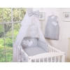 Bedding set 7-pcs with mosquito-net- Hanging Hearts white dots on Gray