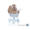 Blue Wicker Stroller Doll pram Bedding Set White Dots on Brown