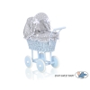 Blue Wicker Stroller Doll pram Bedding Set White Dots on Gray