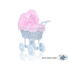 Blue Wicker Stroller Doll pram Bedding Set White Dots on Pink