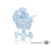 Blue Wicker Stroller Doll pram Blue Flowers Bedding Set
