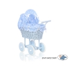 Blue Wicker Stroller Doll pram Blue with Big White Dots