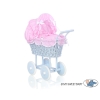Blue Wicker Stroller Doll pram Pink Bedding with White Dots