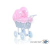 Blue Wicker Stroller Doll pram Pink checkered Bedding